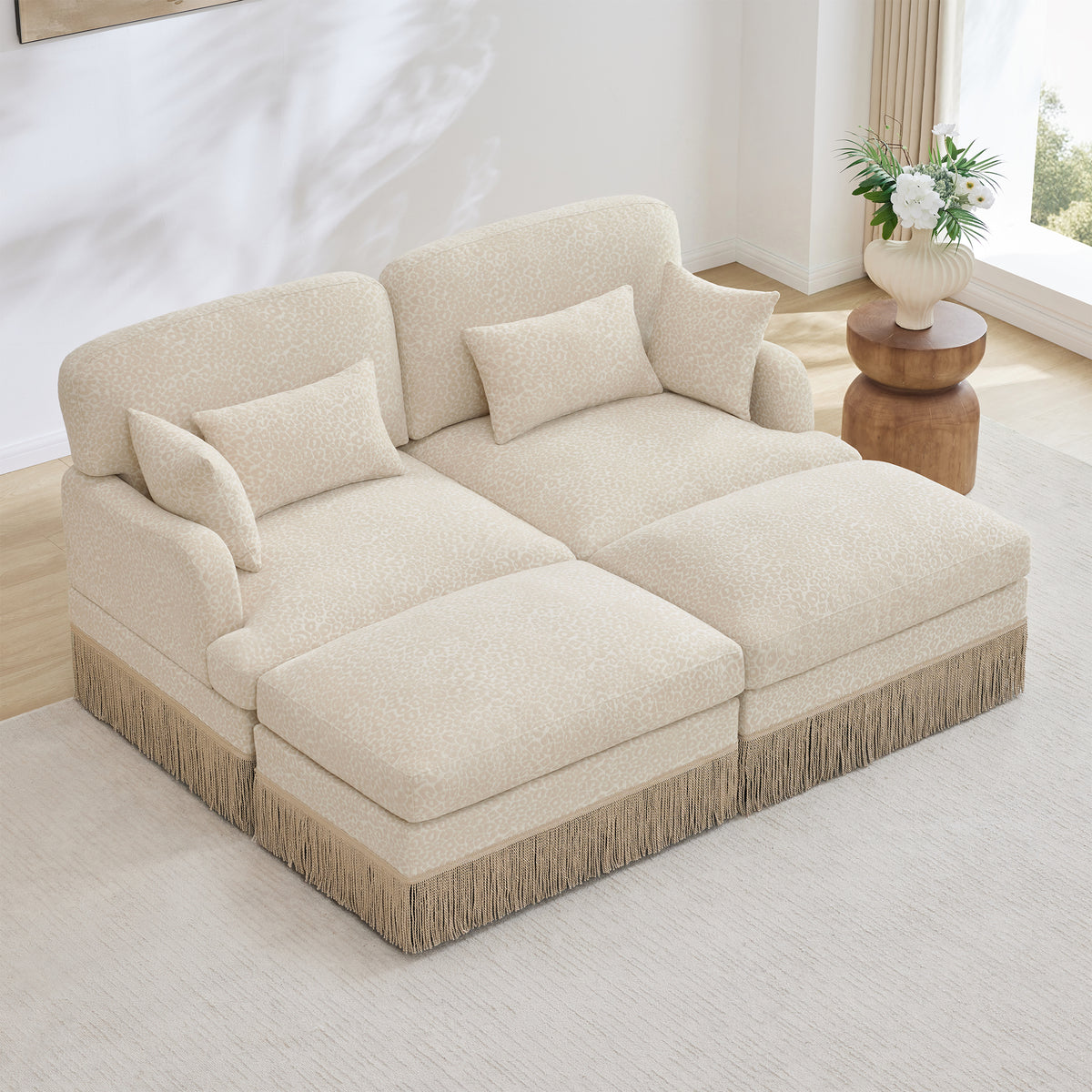 GDFStudio Riven 4 Piece Wooden Chenille Upholstered Sectional Sofa with Pillows, Beige