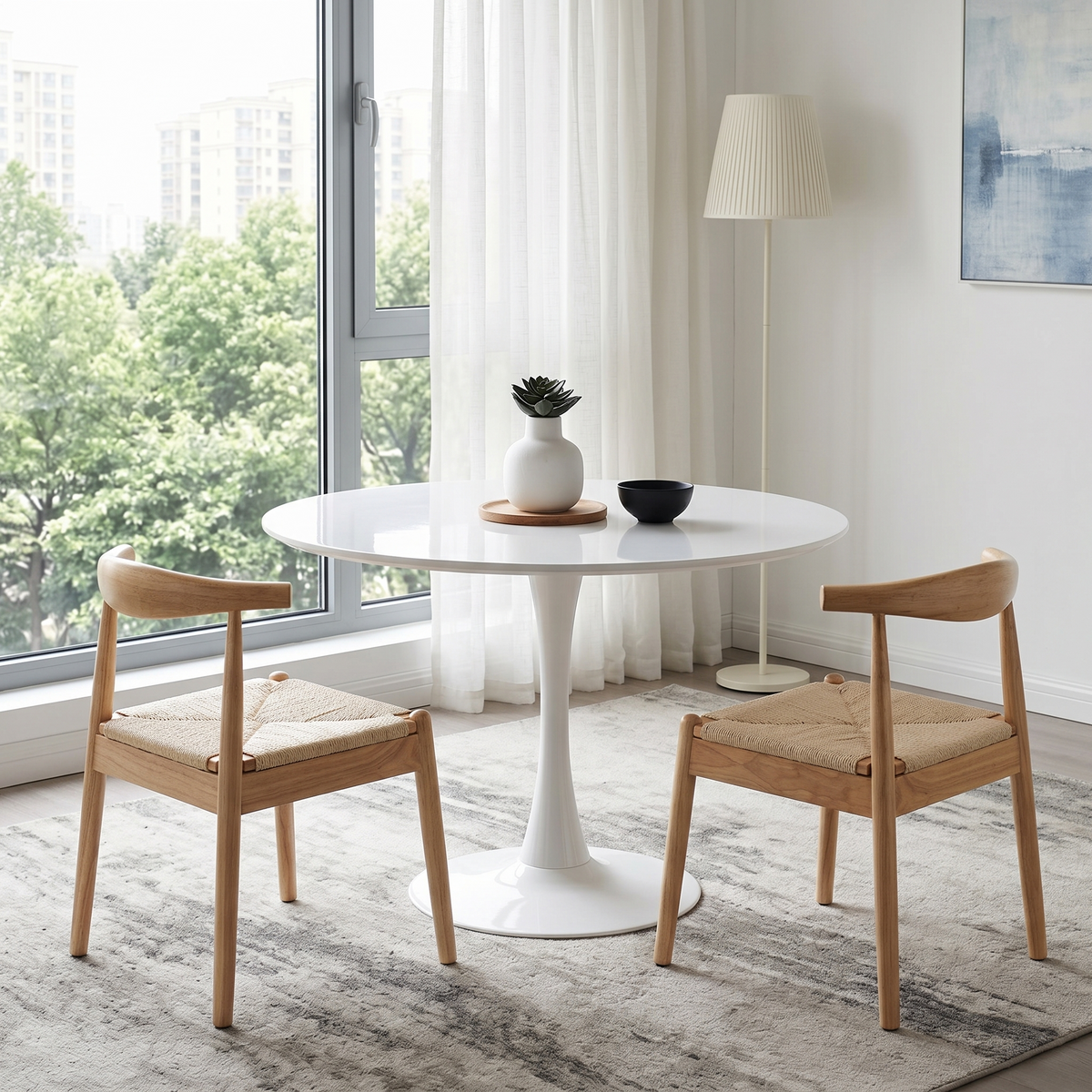 GDFStudio Monita Mid-Century Oak Wood Dining Chairs with Handwoven Seat (Set of 2), Natural/Beige