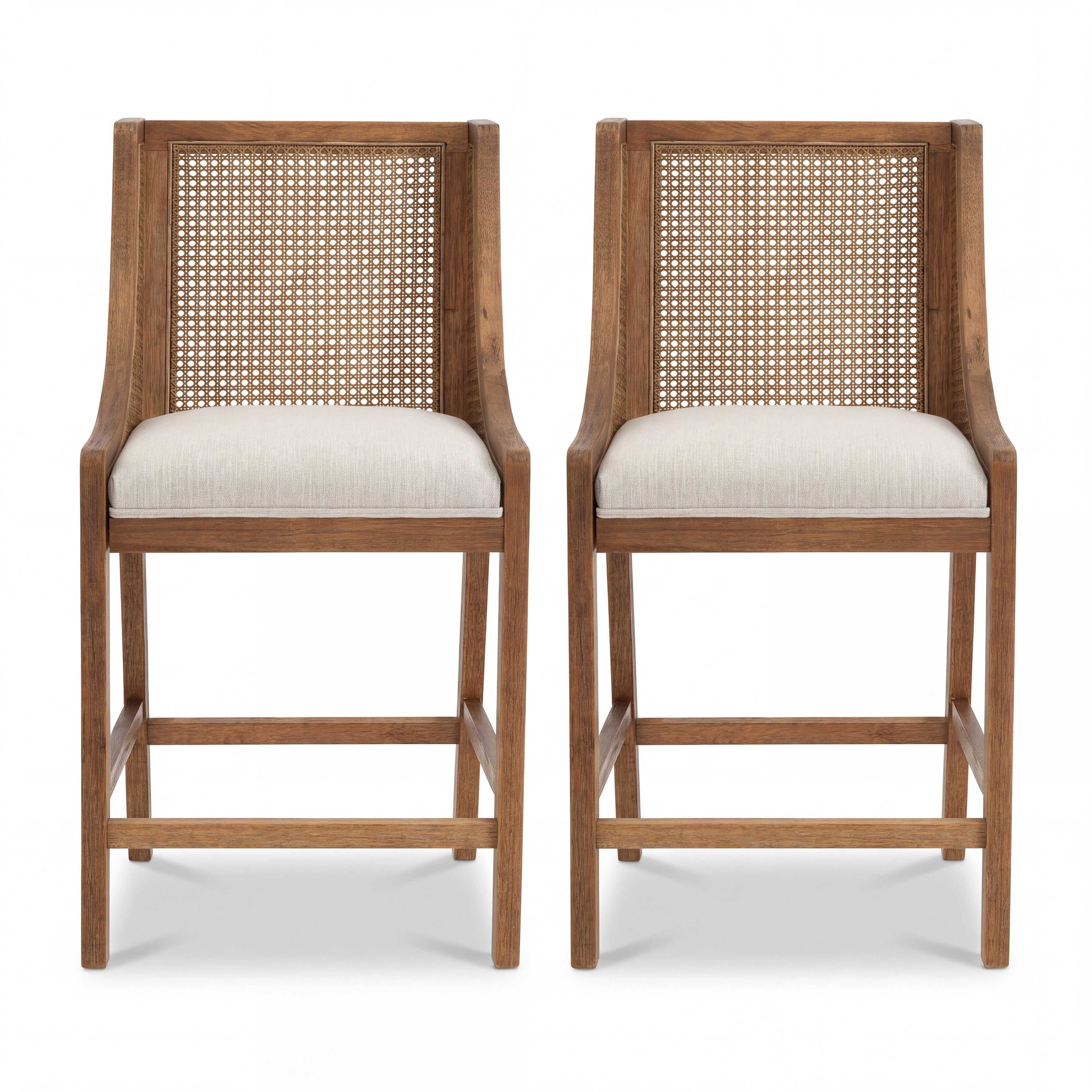 Christopher Knight Home Deville Upholstered 25.75 inch Wood and Cane Counter Stools (Set of 2), Walnut