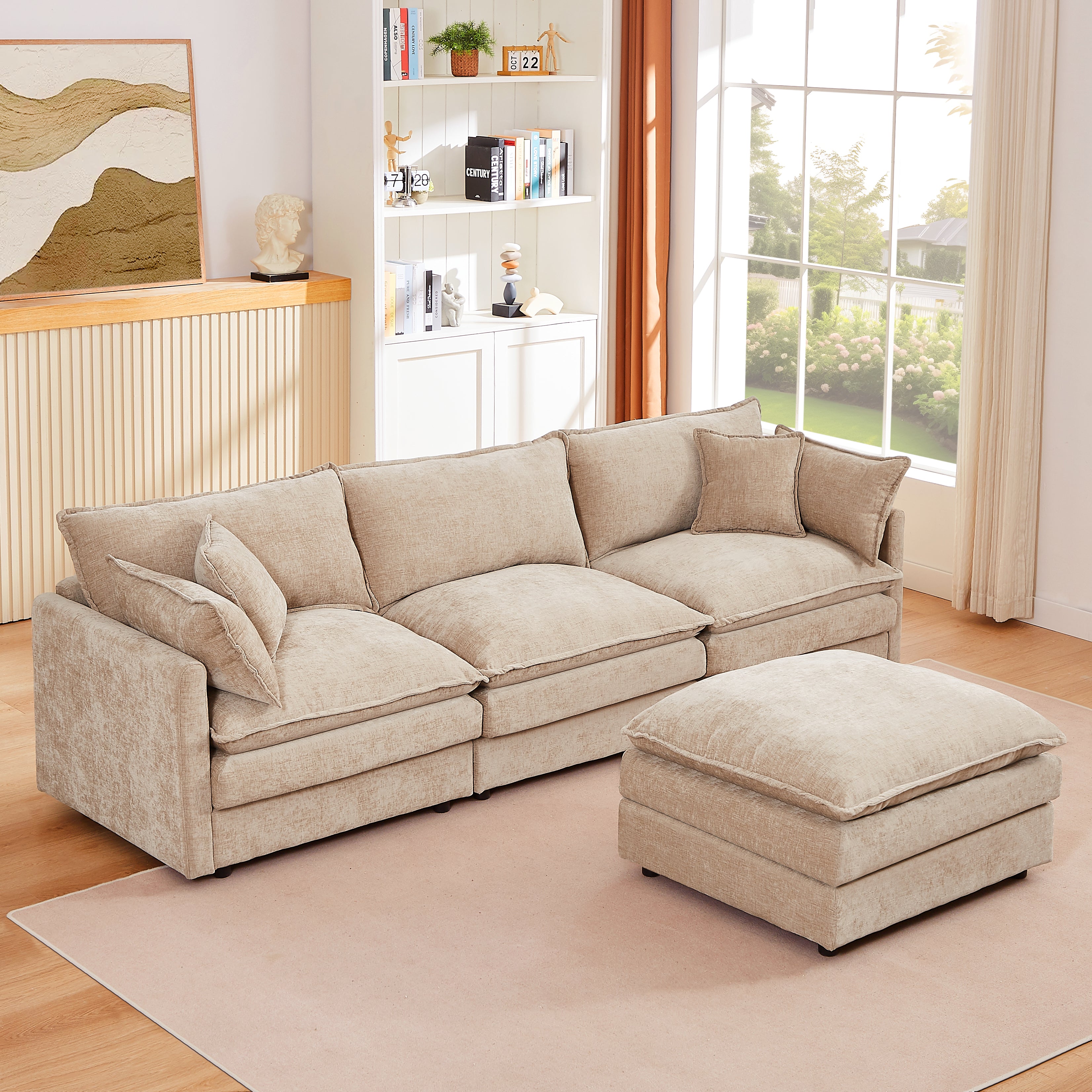 GDFStudio Oshan Modern 102'' Chenille Upholstered L Sectional Sofa, Coffee