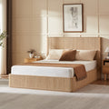 GDFStudio Sareh Modern Queen Size Fluted Platform Bed Frame with Tall Headboard, Natural Oak