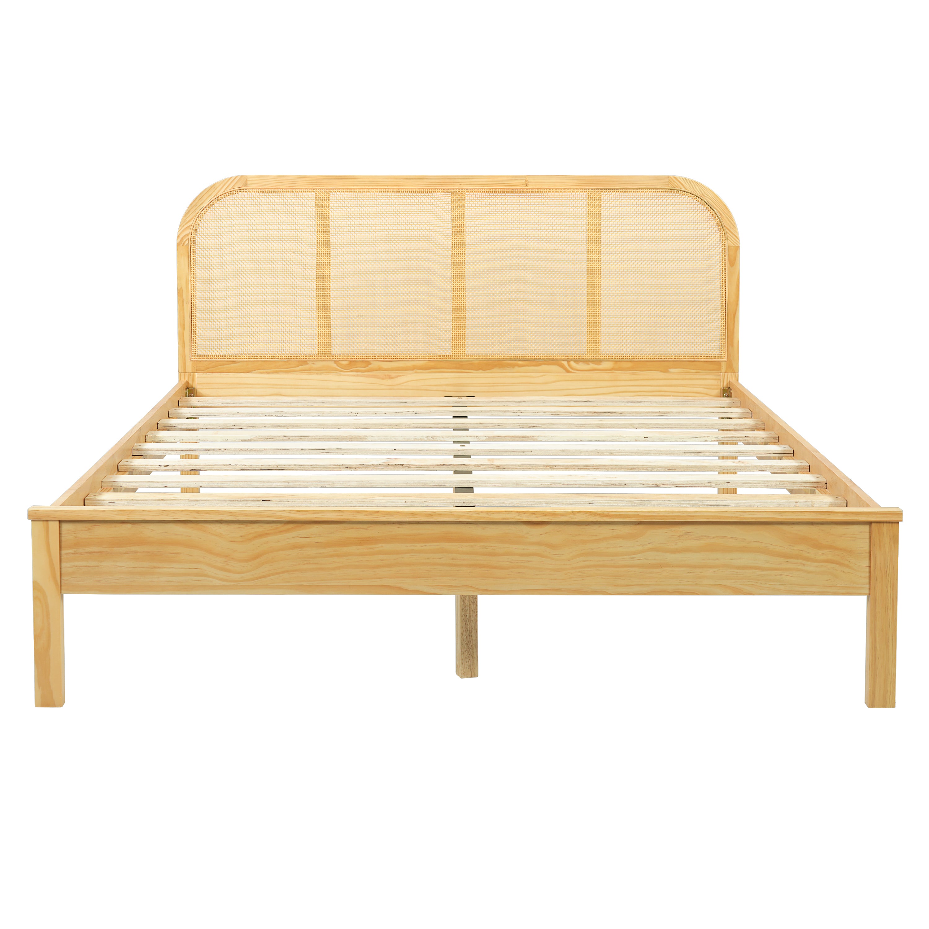 Christopher Knight Home Callahan Modern Boho Wood Platform Bed Frame with Rattan Headboard, Natural, Queen Size