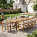 Christopher Knight Home Kaja 9 Piece Rustic Outdoor Acacia Wood Dining Set with Slatted Chairs and Expandable Table, Beige/Teak