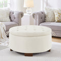 GDFStudio Mirella Round Boucle Fabric Upholstered Storage Ottoman with Reversible Tray Lid, Ivory