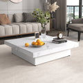 GDFStudio Alvarez Square Veneer Coffee Table Sliding Top with Storage, White
