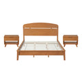 Christopher Knight Home Belric 3 Piece Wooden Bed Frame and Nightstands Set with Drawer, Open Shelf and Curved Headboard, Light Brown, Queen