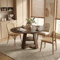GDFStudio Nolwenn Farmhouse Extendable Round Dining Table with Storage Shelf, Walnut