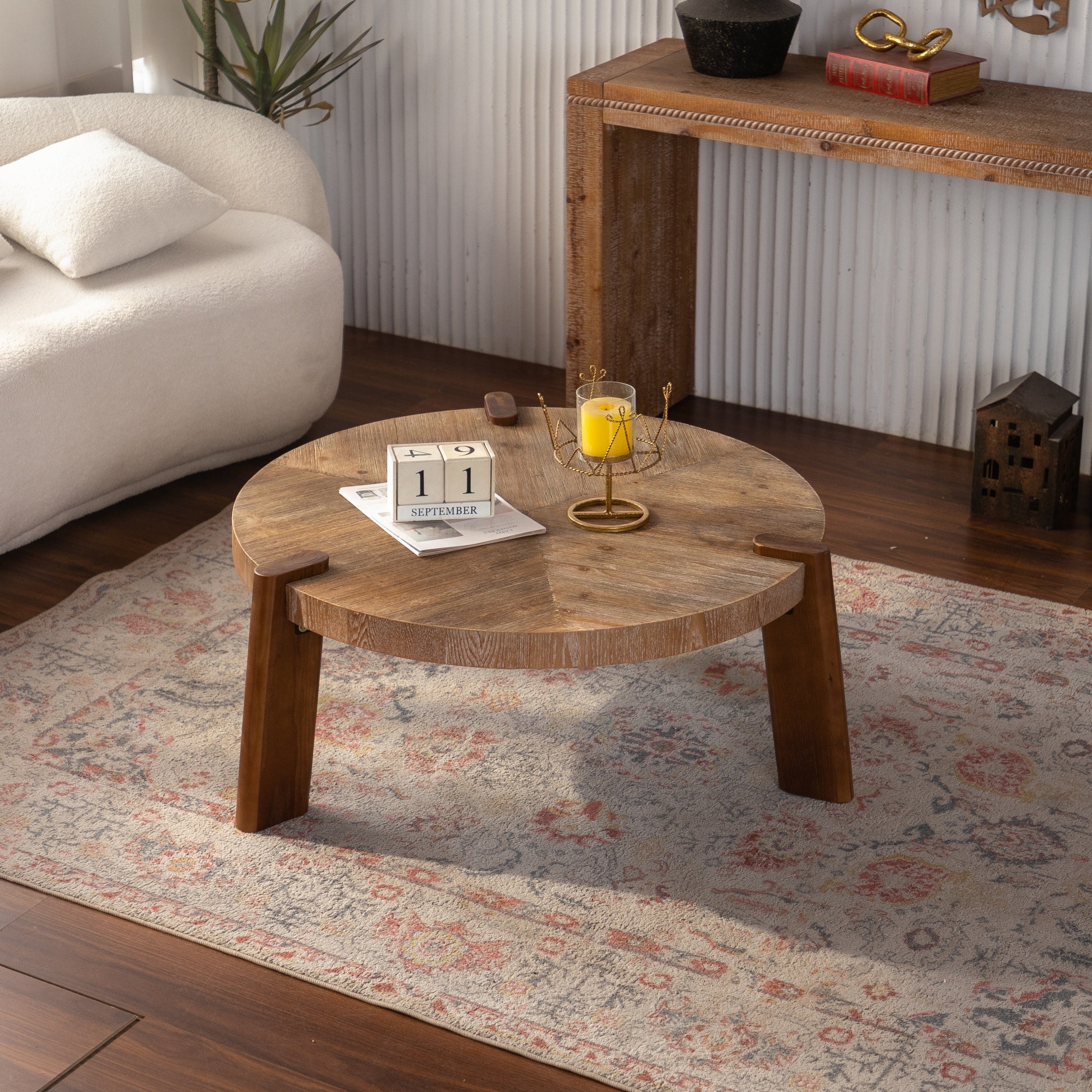 GDFStudio Eve Rustic Wood Round 36" Coffee Table, Natural