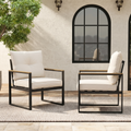 GDFStudio Velmoris Outdoor Steel Armchair with 4-inches Cushions (Set of 2), Beige