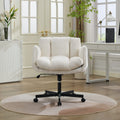 GDFStudio Lucan Modern Metal Chenille Upholstered Swivel Office Chair with Adjustable Height and Flip-Up Armrests, Beige