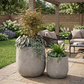 GDFStudio Nerys Modern Outdoor Round Concrete Planter Pots with Drainage Holes (Set of 2), Antique Gray