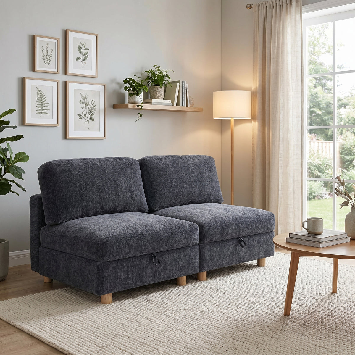 GDFStudio Hartley Modern Upholstered 58  Loveseat with Storage Seats Gray