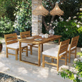 GDFStudio Flores 5-Piece Acacia Wood Patio Dining Set with Adjustable Legs, Beige/Natural