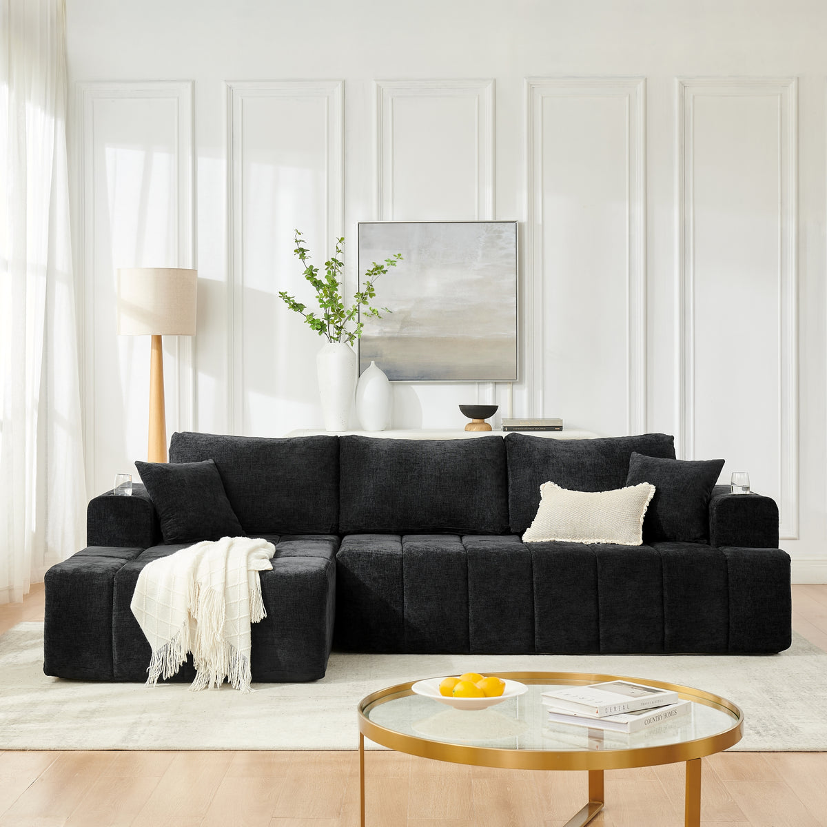 GDFStudio Machae Modern 108  L-Shaped Boneless Foam Sectional Sofa, Black