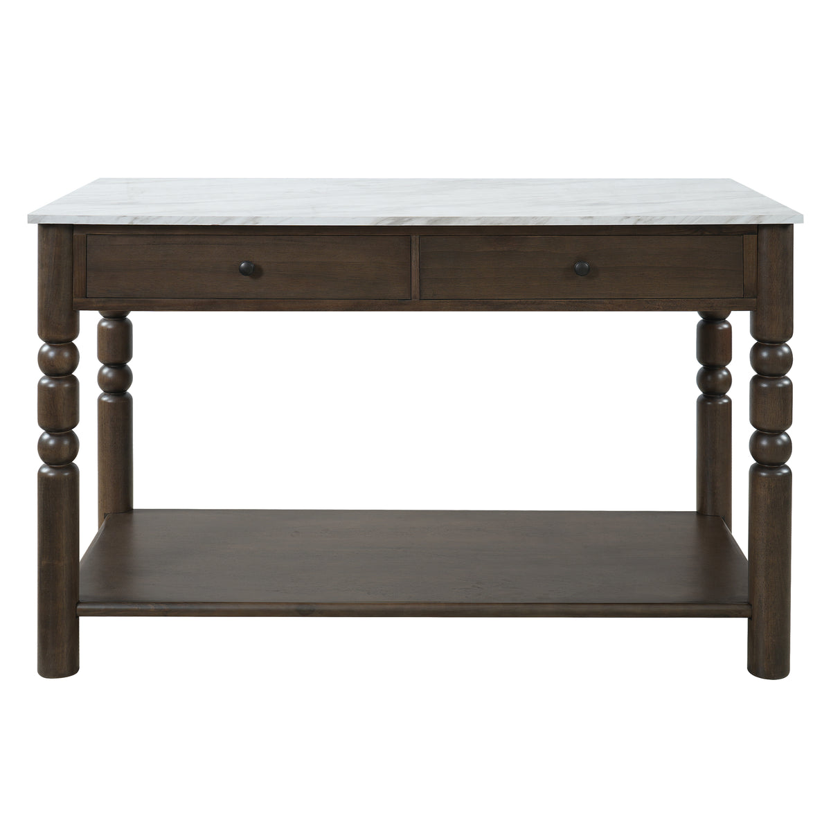 Christopher Knight Home Naiad Farmhouse Rubberwood 4-Drawer Kitchen Island with Marble Pattern and Lower Open Shelf, Rustic Brown