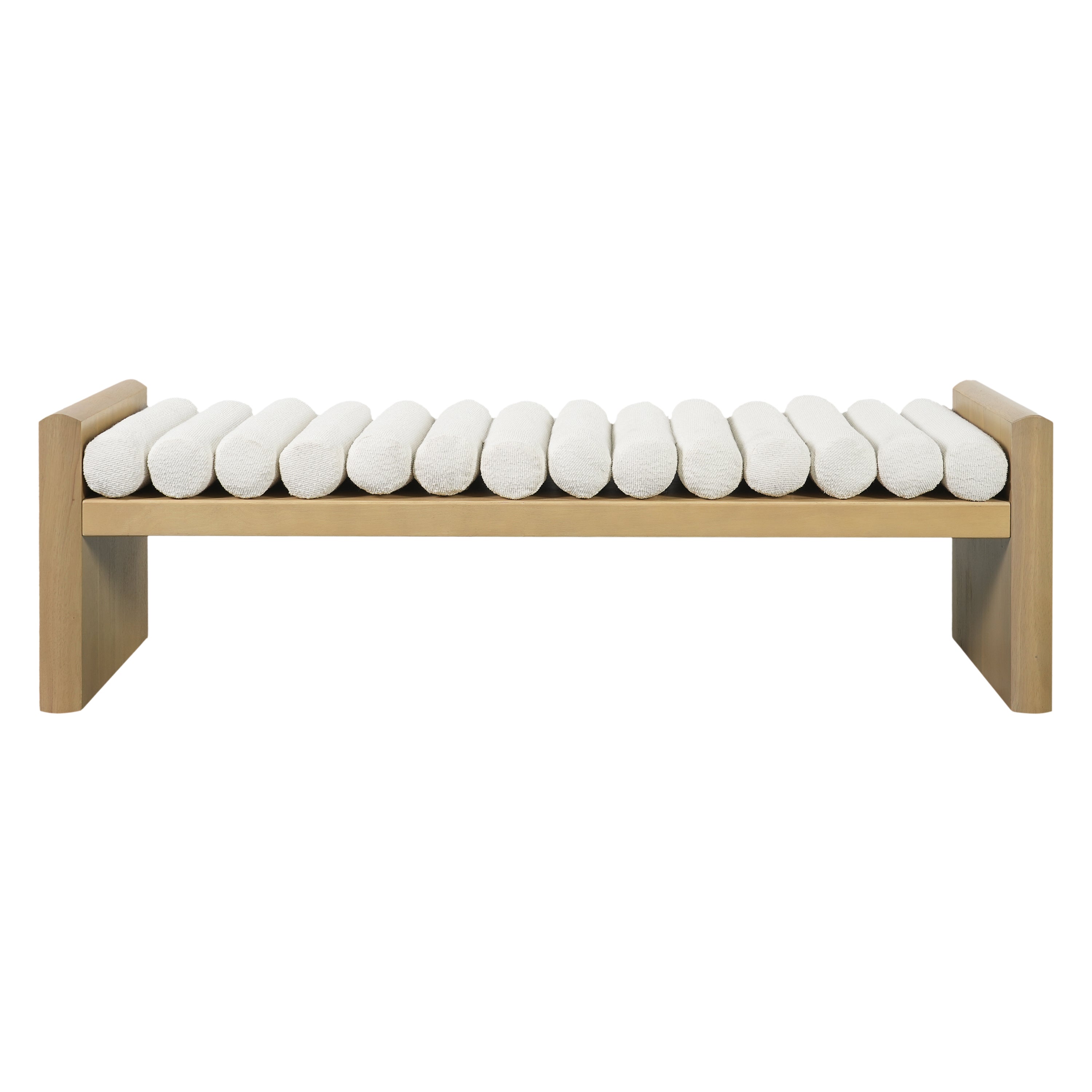 Christopher Knight Home Birchfield Modern Rubberwood Chenille Upholstered Bench with Rolled Cushions, Natural/Beige