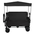 GDFStudio Arlo Modern Steel 3-in-1 Folding Wagon Cart with Bench Seat and Canopy, Black