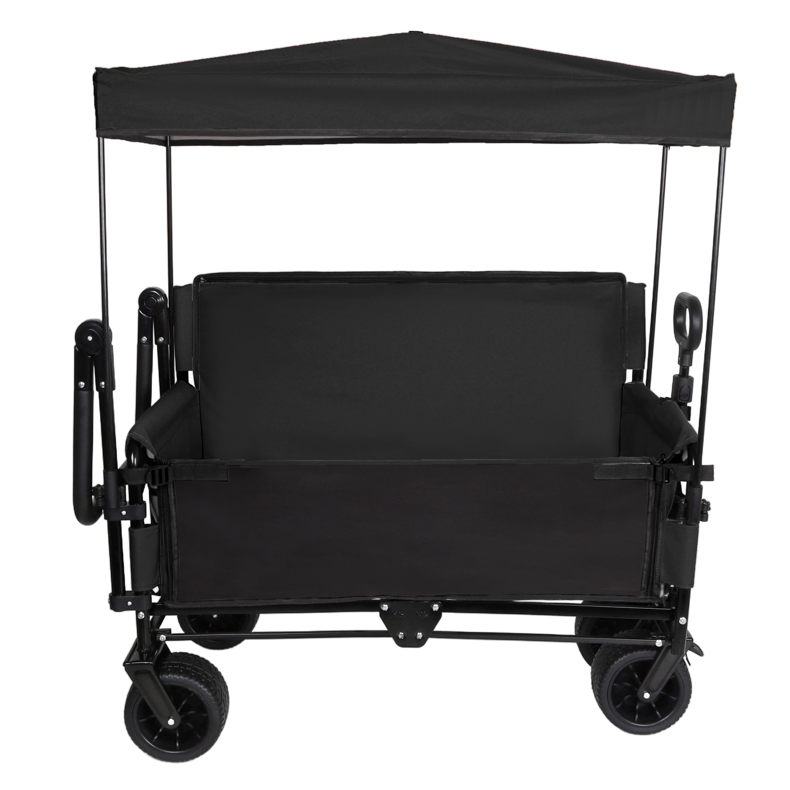 GDFStudio Arlo Modern Steel 3-in-1 Folding Wagon Cart with Bench Seat and Canopy, Black