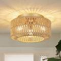 GDFStudio Phaenna Boho Rattan Chandelier with 3 Light Fixtures, Brown/Gold