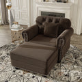 GDFStudio Elpis Mid-Century Modern Velvet Upholstered Tufted Armchair with Ottoman, Brown