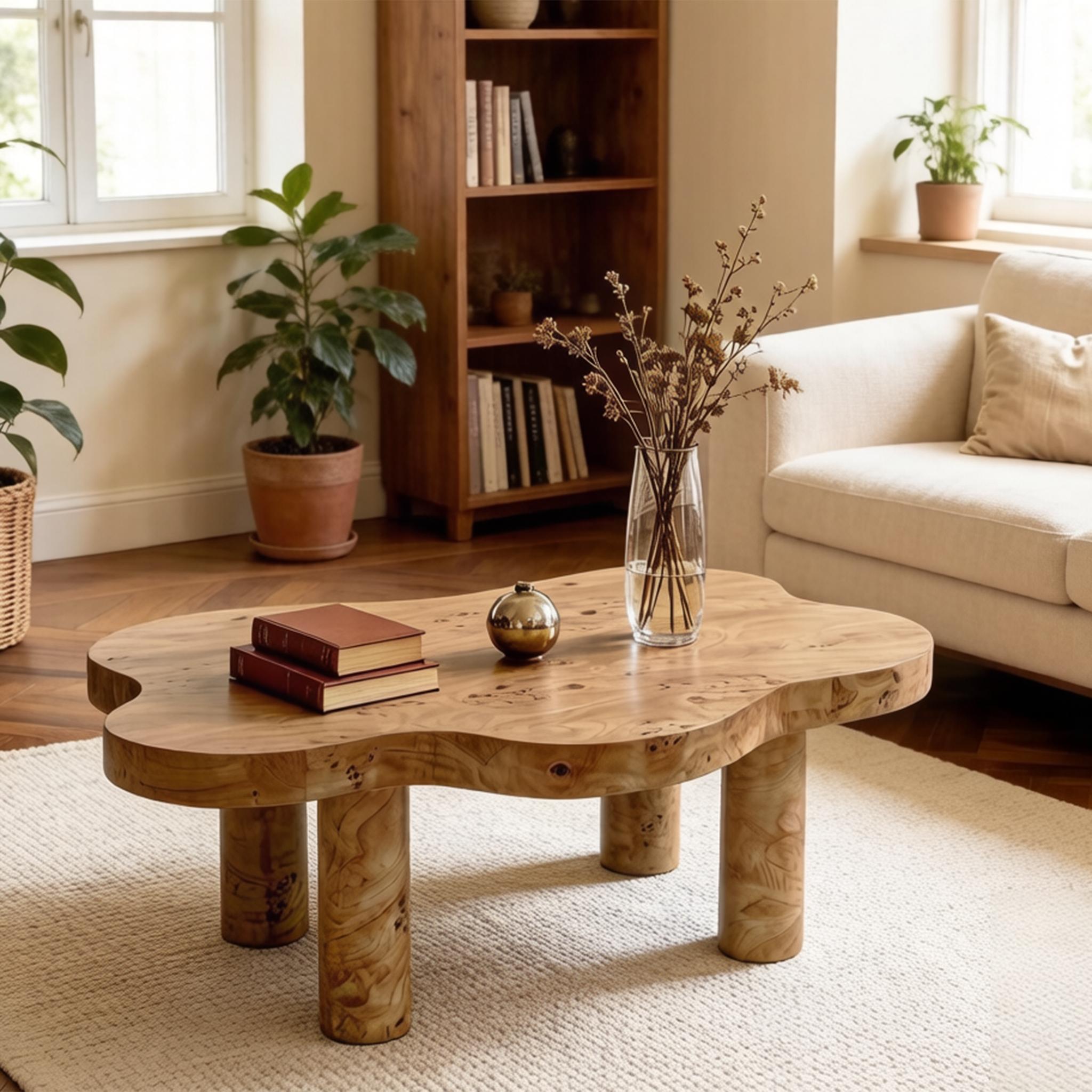 GDFStudio Soteria Mid-Century Modern Cloud Shaped Coffee Table, Natural