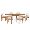 Christopher Knight Home Merlin Patio Rustic 7-Piece Acacia Wood Outdoor Expandable Dining Set with Cushioned Dining Chairs, Teak/Cream