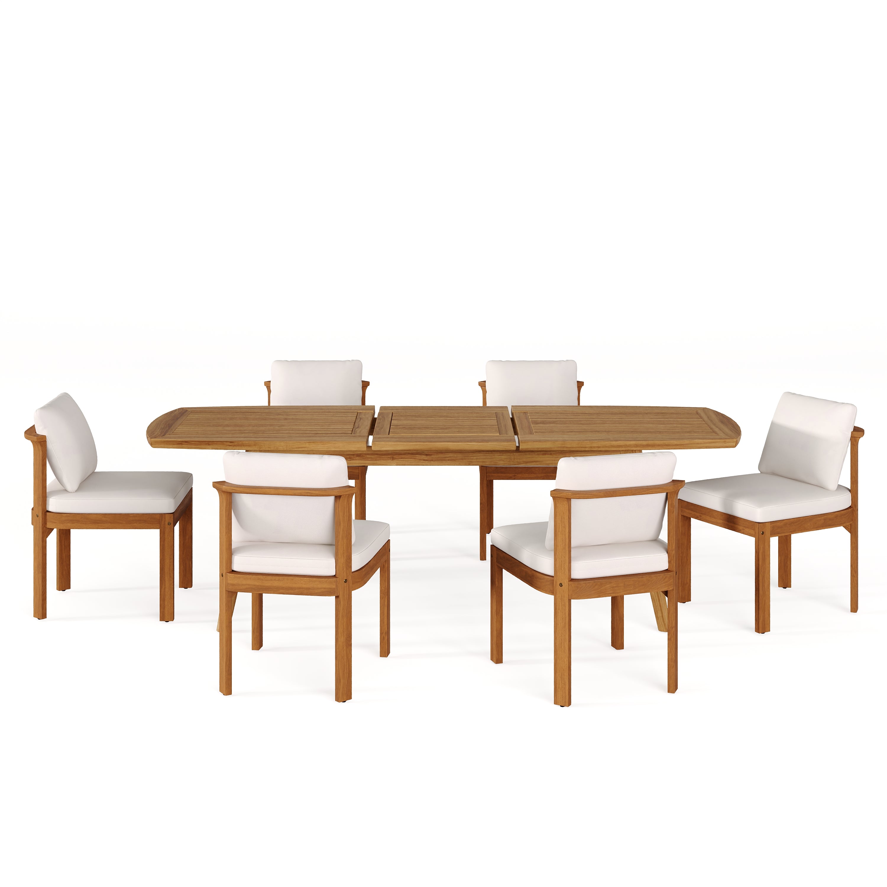 Christopher Knight Home Merlin Patio Rustic 7-Piece Acacia Wood Outdoor Expandable Dining Set with Cushioned Dining Chairs, Teak/Cream