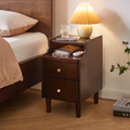 GDFStudio Ardyn Modern Rubberwood Nightstand with 2 Drawers and Pull-Out Panel Storage, Walnut