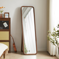 GDFStudio Coralmere Modern Wooden Rectangular Full Length Mirror with Stand and Curved Edge Design, Walnut
