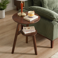 GDFStudio Moonshore Mid-Century Modern Rubberwood 2-Tier Side Table with Lower Storage Shelf Design, Walnut