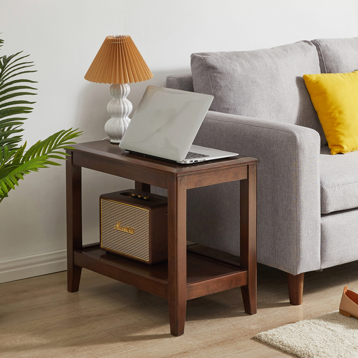 GDFStudio Oceanmere Modern Rubberwood 2-Tier Side Table, Walnut
