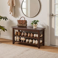 GDFStudio Hollowmere Modern Rubberwood 2-Tier Shoe Bench with Storage Shelves, Walnut