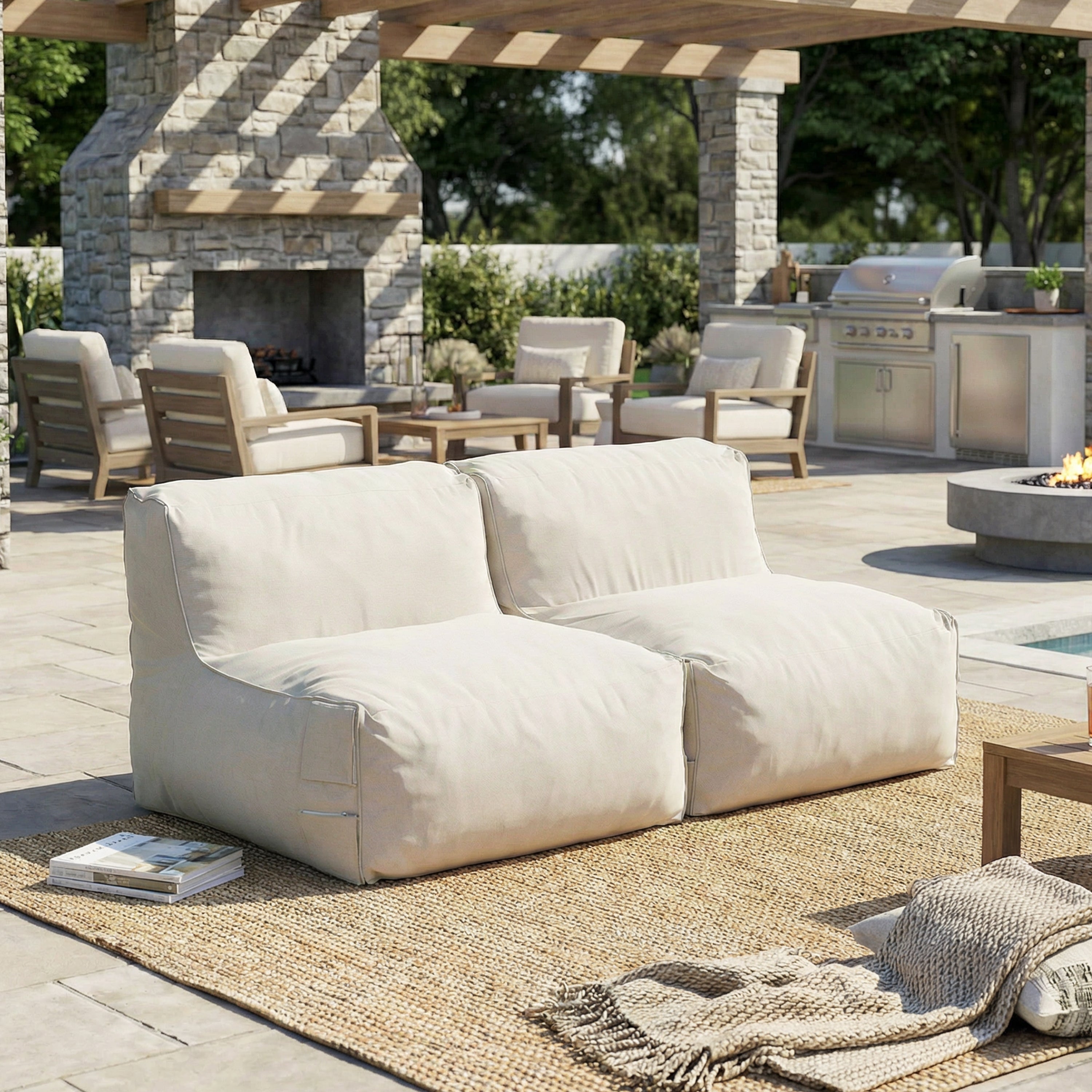 Christopher Knight Home Noelia Modern Patio Olefin Bean Bag Sofa (Set of 2), Beige