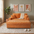 GDFStudio Evermont Oversized Corduroy Upholstered Chaise Lounge Chair with Cup Holders, Orange