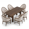 Christopher Knight Home Greyhaven 7 Piece Rubberwood Dining Set with Padded Seat and Curved Back, Walnut/Beige