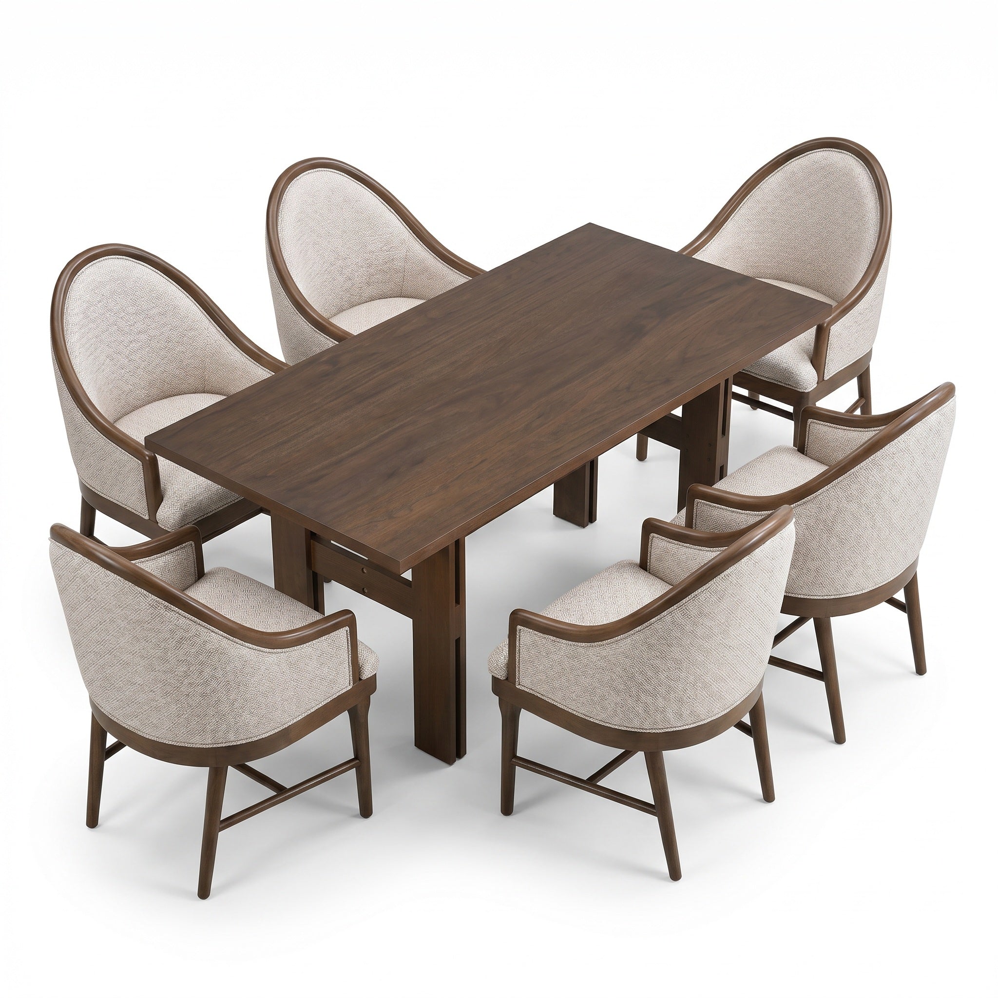 Christopher Knight Home Greyhaven 7 Piece Rubberwood Dining Set with Padded Seat and Curved Back, Walnut/Beige