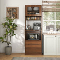 GDFStudio Divya 70.87" H Farmhouse Wood Kitchen Pantry Hutch Cabinet with Microwave Stand and Storage, Walnut