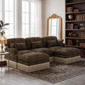 GDFStudio Cody 100'' Modern Leopard Printed Chenille Upholstered 3-Seater Sectional Sofa with Pillows, Brown