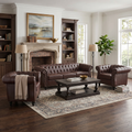GDFStudio Troya 3 Piece Faux Leather Chesterfield Sofa Set with Wood Legs,Dark Brown