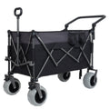 GDFStudio Hakim Steel Folding Wagon Cart with Push-Pull Handle and Beach Wheels, Black/Gray
