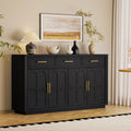 GDFStudio Calen Modern 59" Wooden Sideboard Storage Cabinet with Drawers, Doors and Gold Handle, Black