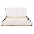 Christopher Knight Home Everett Modern Upholstered Platform Bed Frame with Paneled Headboard and Wood Trim, White/Walnut, King