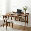 GDFStudio Stefan Modern Solid Wood Writing Desk with 2 Drawers and Storage Shelf, Walnut