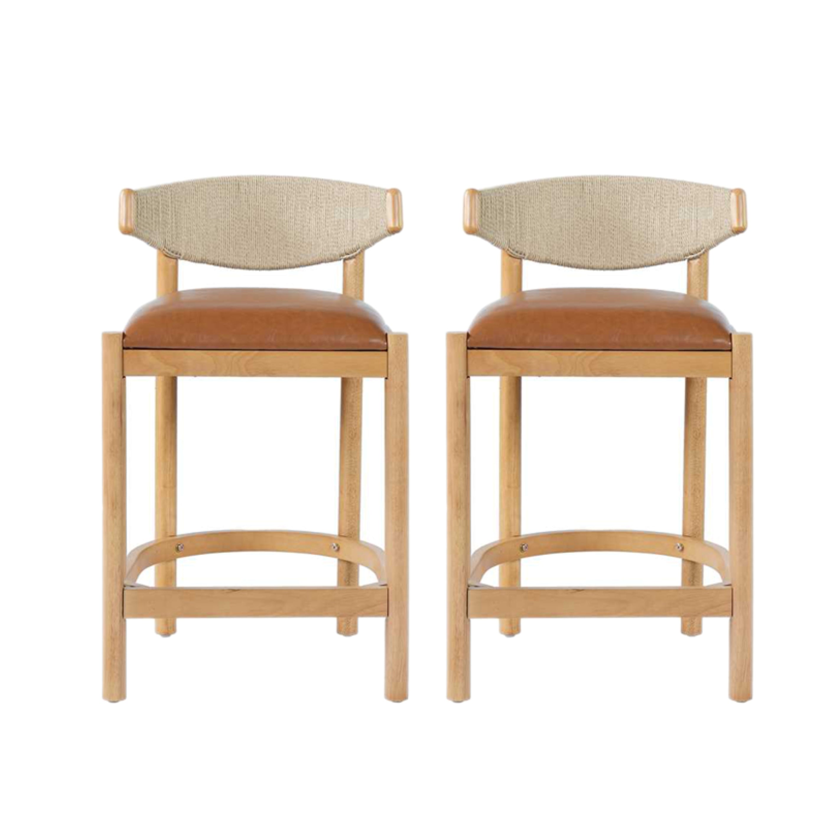 Christopher Knight Home Oread Mid-Century Modern Rubberwood Faux Leather Upholstered Counter Stools (Set of 2), Natural