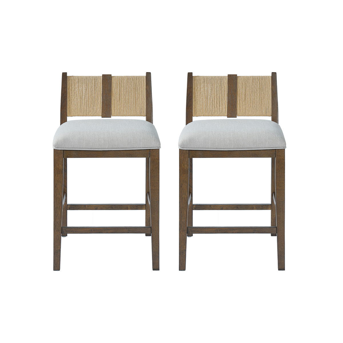 Christopher Knight Home Halston Modern Rubberwood Upholstered Counter Stools with Rope Design (Set of 2)