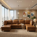 GDFStudio Kailano 6-Seat Modular Foil Fabric Upholstered Sectional Sofa with Convertible Ottoman, Light Brown