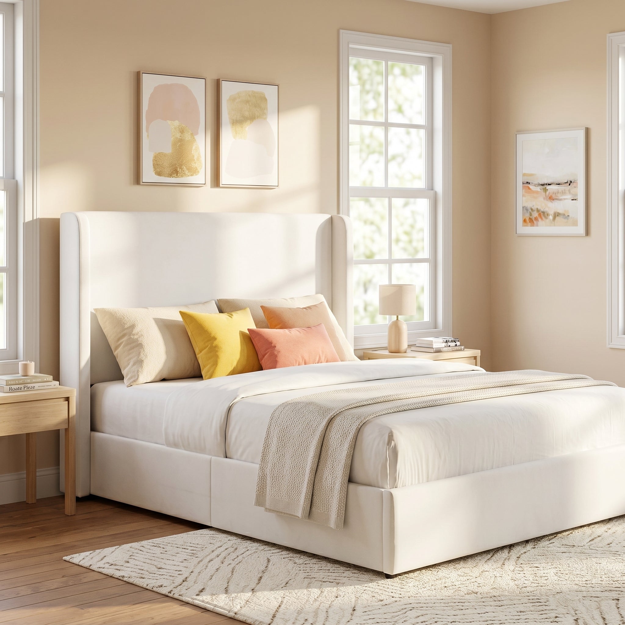 Christopher Knight Home Heino Modern Coconut Micro Suede Upholstered King Bed with Wingback?White