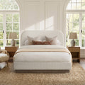GDFStudio Linton Modern Boucle Upholstered Bed, Cream White, Queen