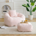 GDFStudio Giselle Modern Faux Fur Upholstered Bean Bag Chair with Ottoman,Pink