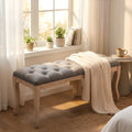 GDFStudio Nene French Vintage Rubberwood Linen Upholstered Tufted Bench, Gray